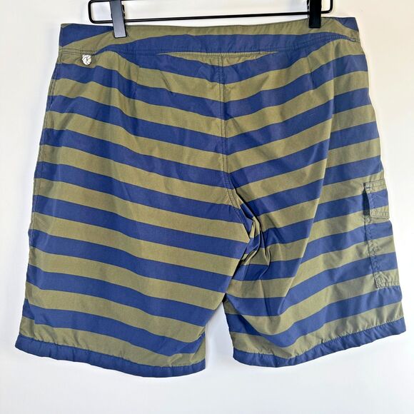 J.Crew Mens Swim Trunks Size 35 Navy Olive Green Striped Board Shorts Surf Beach - Picture 5 of 11